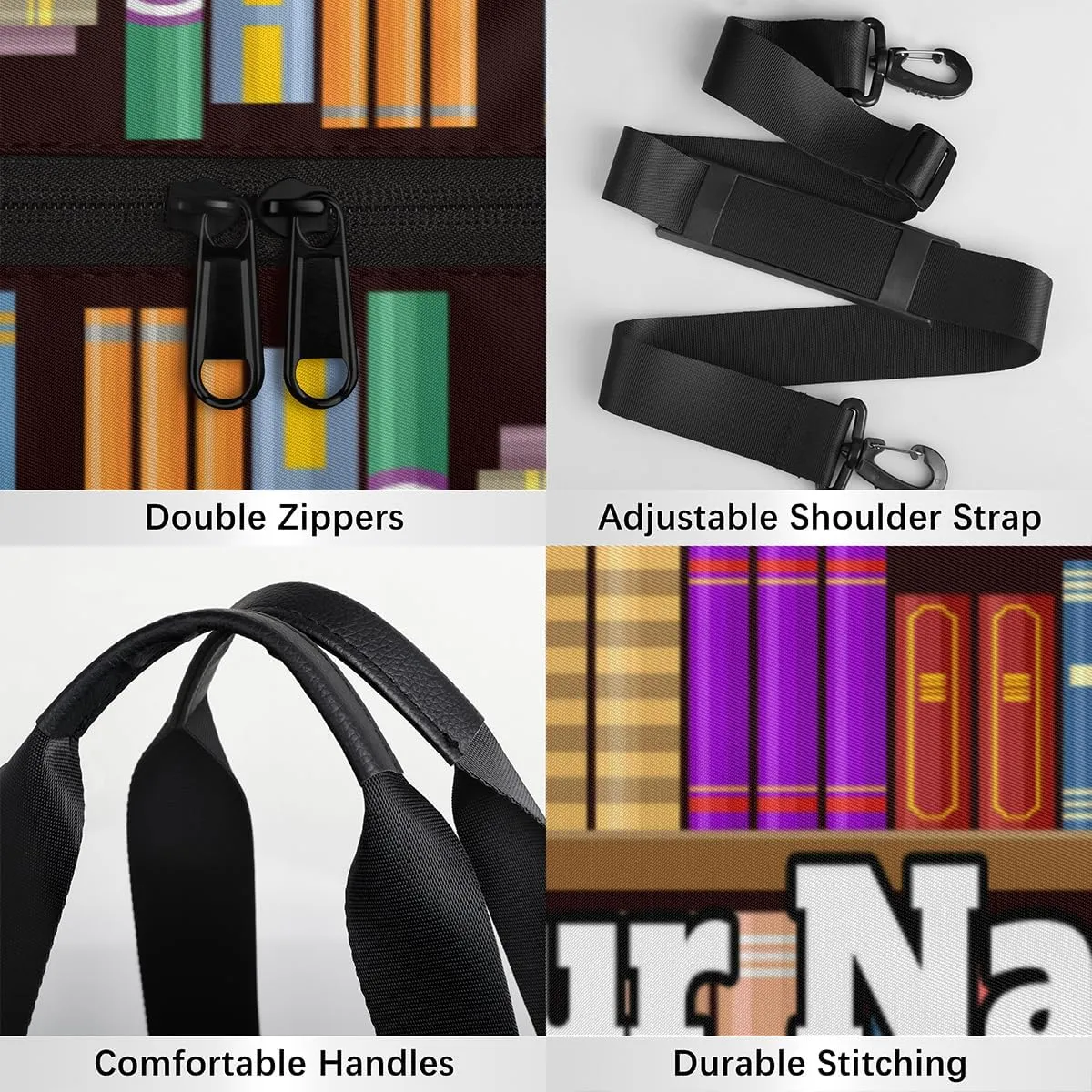 Personalized Name Gym Bag for Women, Customized Bookshelf Book Cylinder Sports Bags for Men, Waterproof Weekender Bag, Duffle Bags for Travel Swim Dance, Library Book