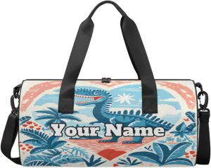Personalized Name Gym Bag for Women, Customized Watercolor Dinosaur Cylinder Sports Bags for Men, Waterproof Weekender Bag, Duffle Bags for Travel Swim Dance, Dinosaur