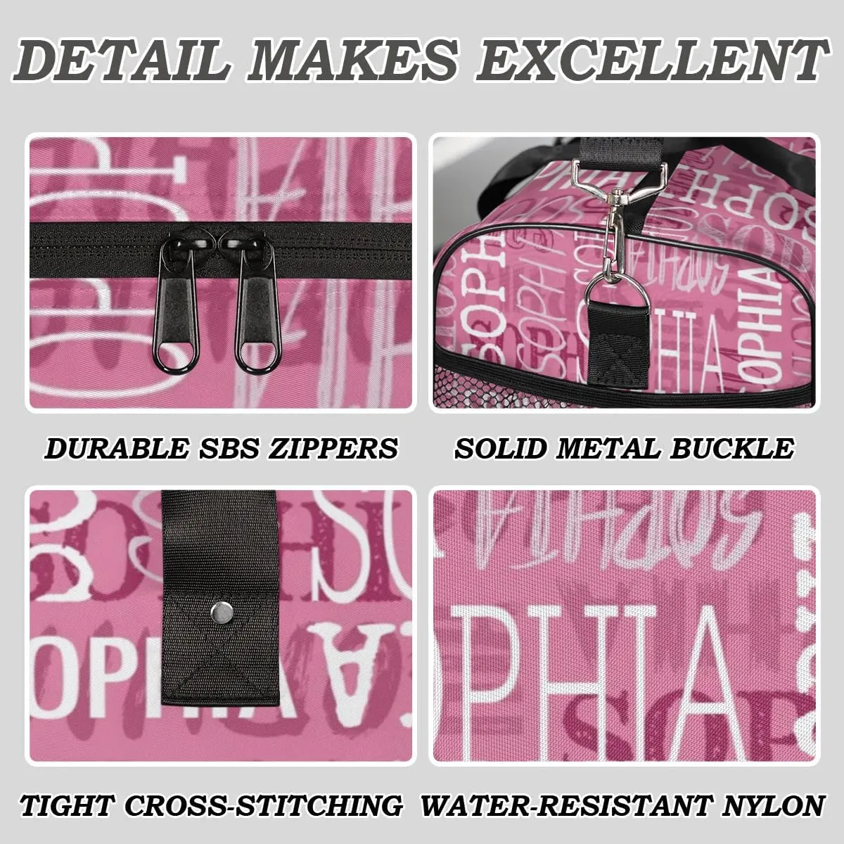 Personalized Name Sport Duffel Bags, Custom Gym Duffel Bag for Women Men, Customized Gymnastics Ballet Dance Bag Overnight Weekender Bag, Dark Pink