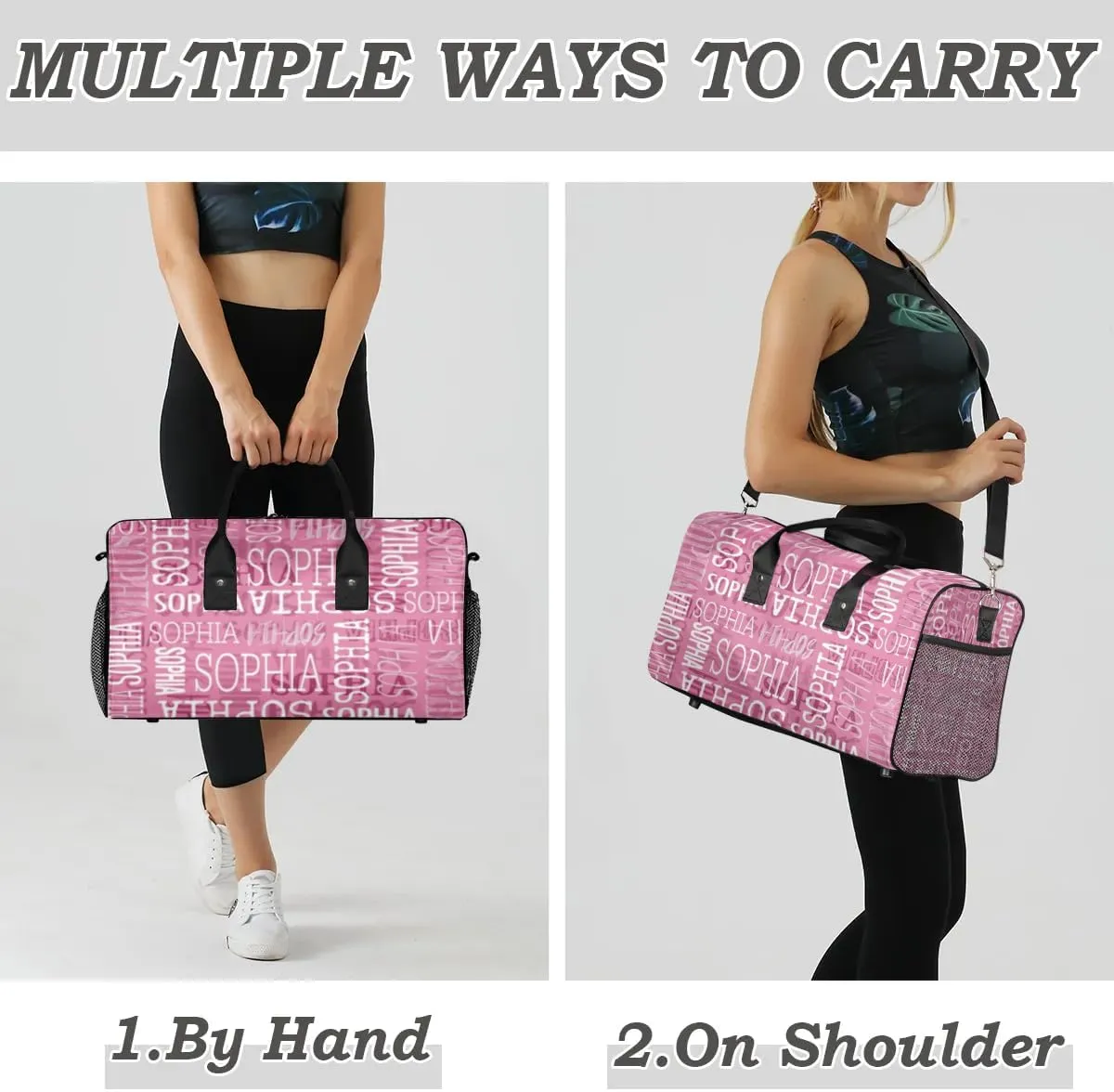 Personalized Name Sport Duffel Bags, Custom Gym Duffel Bag for Women Men, Customized Gymnastics Ballet Dance Bag Overnight Weekender Bag, Dark Pink