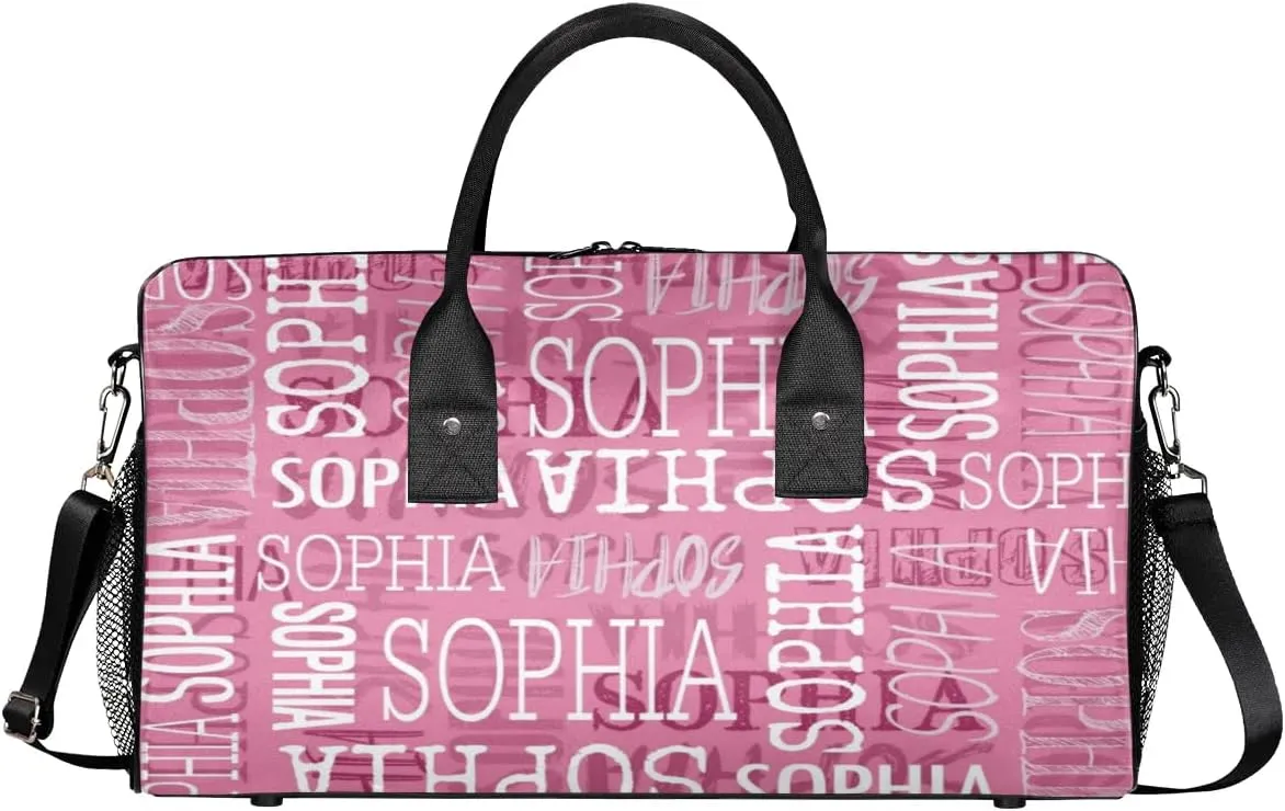 Personalized Name Sport Duffel Bags, Custom Gym Duffel Bag for Women Men, Customized Gymnastics Ballet Dance Bag Overnight Weekender Bag, Dark Pink