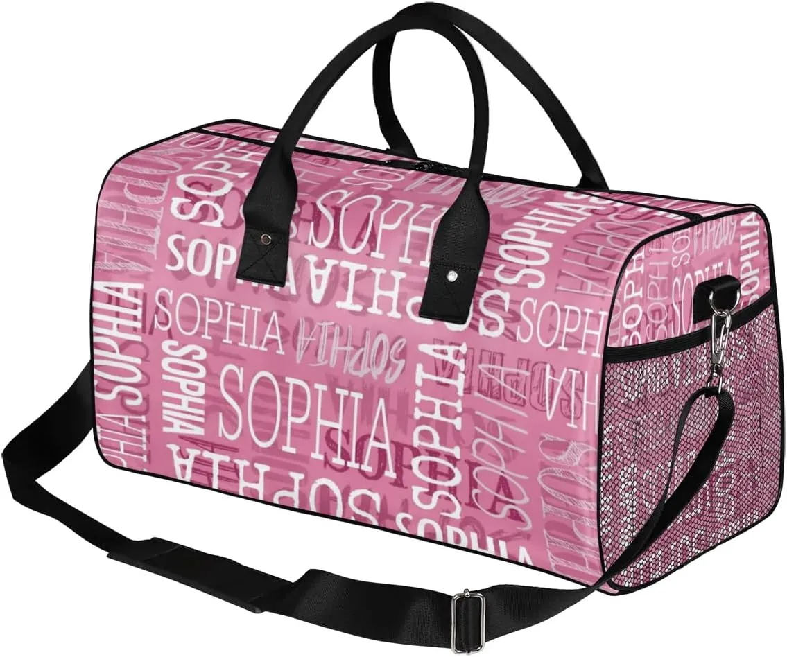 Personalized Name Sport Duffel Bags, Custom Gym Duffel Bag for Women Men, Customized Gymnastics Ballet Dance Bag Overnight Weekender Bag, Dark Pink