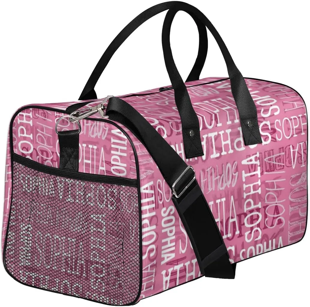 Personalized Name Sport Duffel Bags, Custom Gym Duffel Bag for Women Men, Customized Gymnastics Ballet Dance Bag Overnight Weekender Bag, Dark Pink