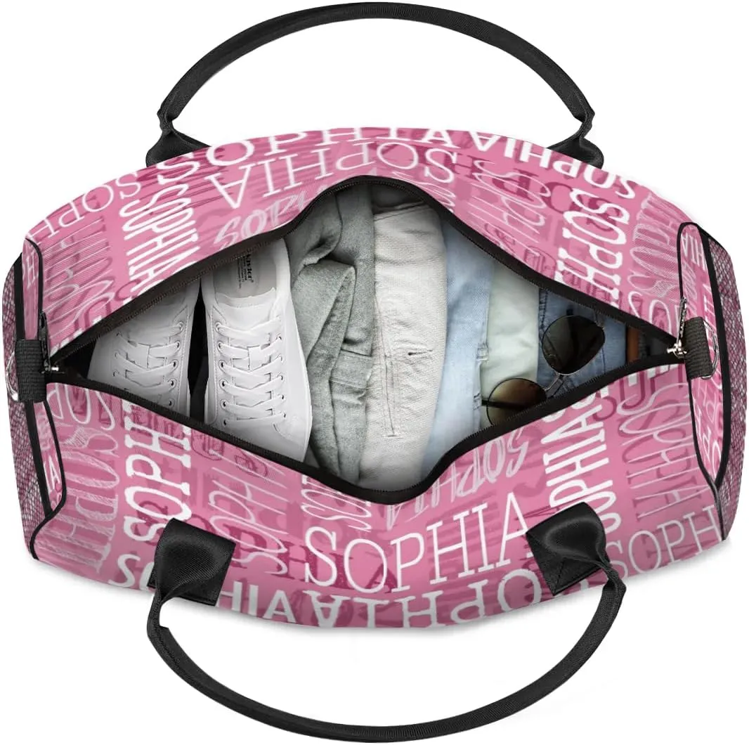 Personalized Name Sport Duffel Bags, Custom Gym Duffel Bag for Women Men, Customized Gymnastics Ballet Dance Bag Overnight Weekender Bag, Dark Pink