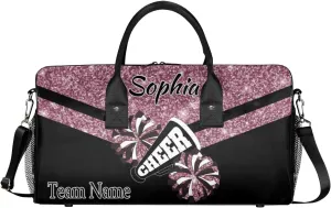 Personalized Name Sports Duffel Bag for Cheerleaders, Cheer Bag for Women, Custom Travel Duffle Bag, Cheerleading Weekender Bag, Gym Bag, Dark Pink Glitter