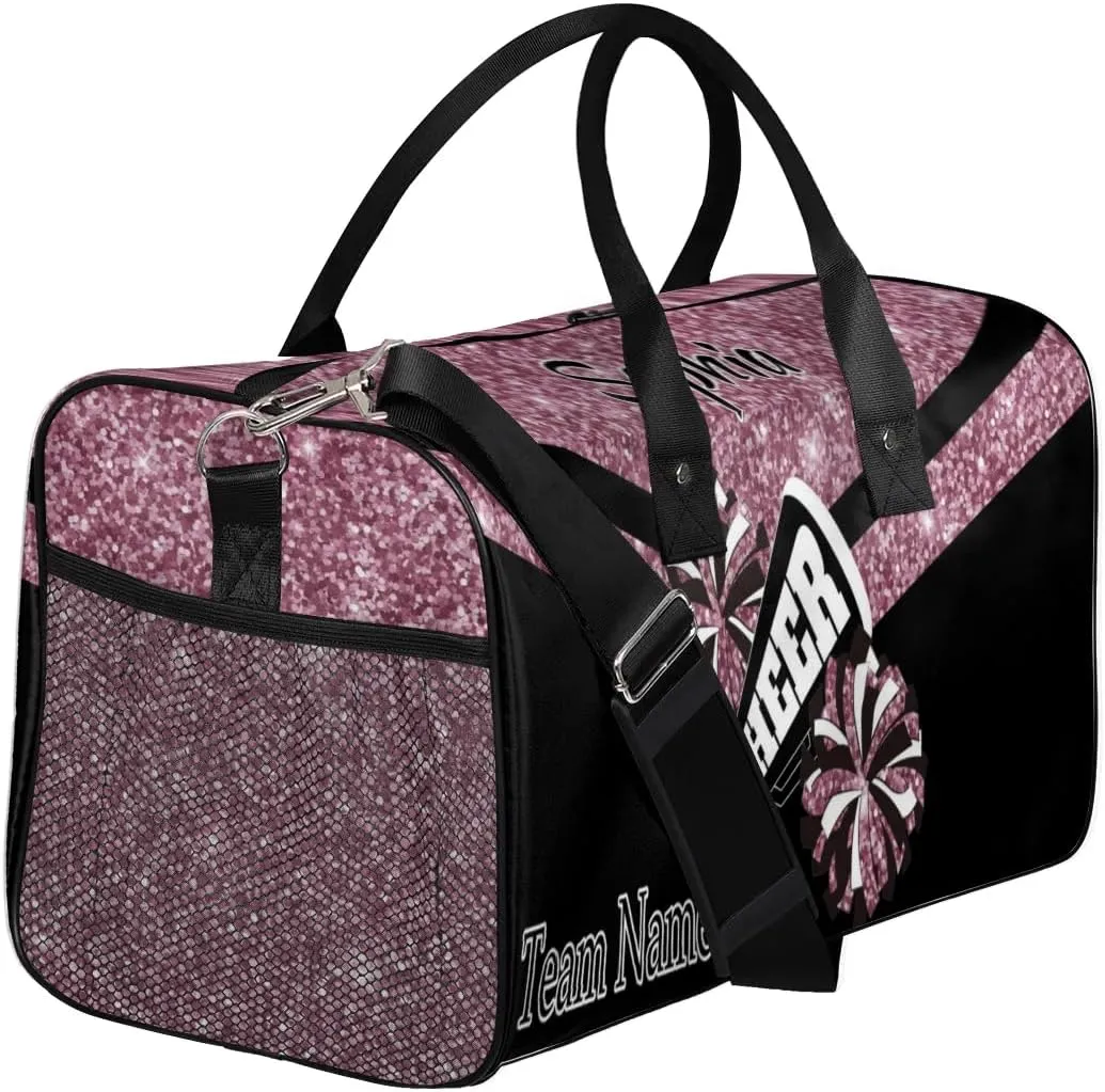 Personalized Name Sports Duffel Bag for Cheerleaders, Cheer Bag for Women, Custom Travel Duffle Bag, Cheerleading Weekender Bag, Gym Bag, Dark Pink Glitter