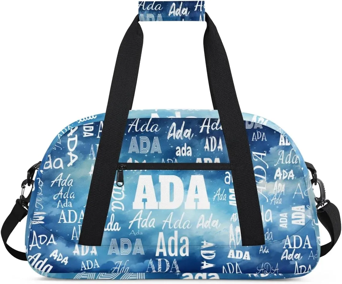 Personalized Name Sports Soccer Ball Bag, Cheerleader Bag Gym Dance Taekwondo Karate Duffel Bag Sleepover Weekender Training Bags Travel Duffel Bag, Watercolor Painted Blue
