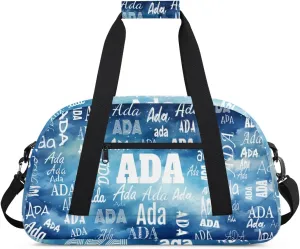 Personalized Name Sports Soccer Ball Bag, Cheerleader Bag Gym Dance Taekwondo Karate Duffel Bag Sleepover Weekender Training Bags Travel Duffel Bag, Watercolor Painted Blue
