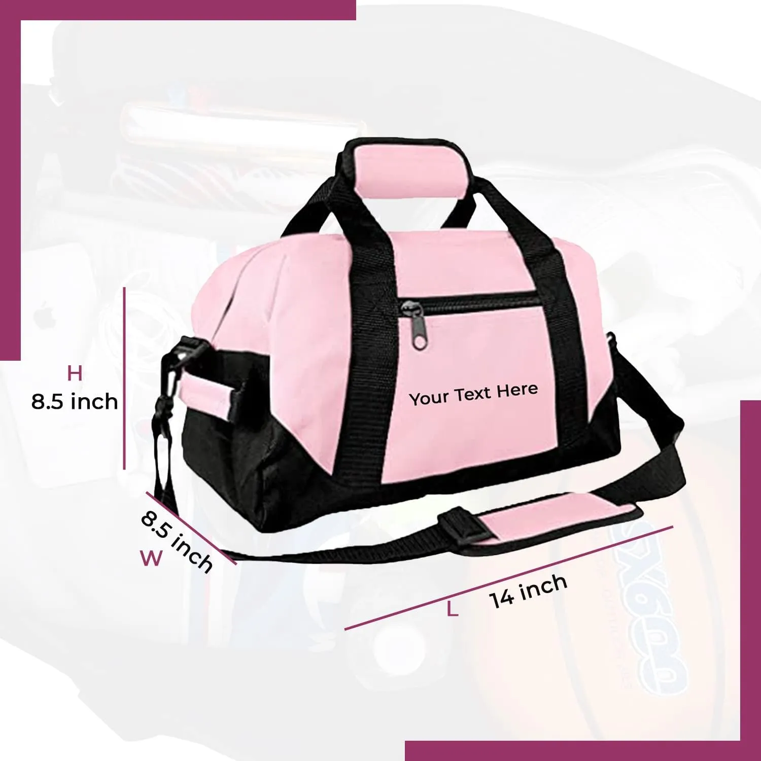 Personalized Passion Small Duffle Bag for Boys and Girls - Perfect Sized 14” Two Toned Travel Duffle - Personalized Name Sports Gym Bag for Storage - Pink