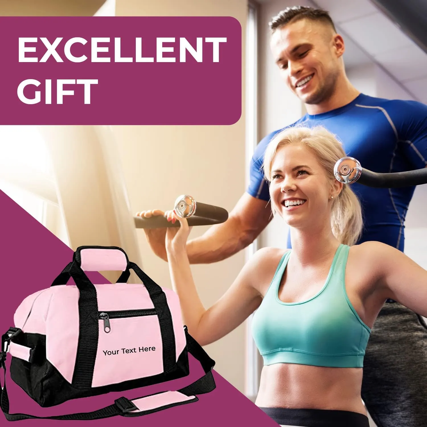 Personalized Passion Small Duffle Bag for Boys and Girls - Perfect Sized 14” Two Toned Travel Duffle - Personalized Name Sports Gym Bag for Storage - Pink