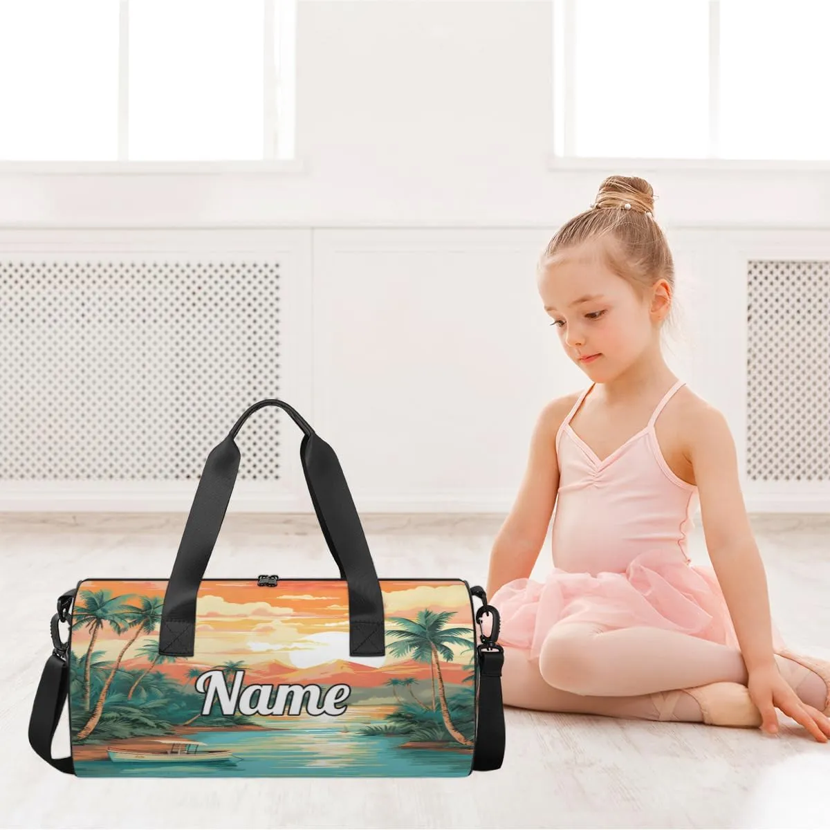 Personalized Sport Gym Bag Dance Duffle Ballet Bag Overnight Travel Sleepover Bags Swimming Hiking Camping, Beach Theme
