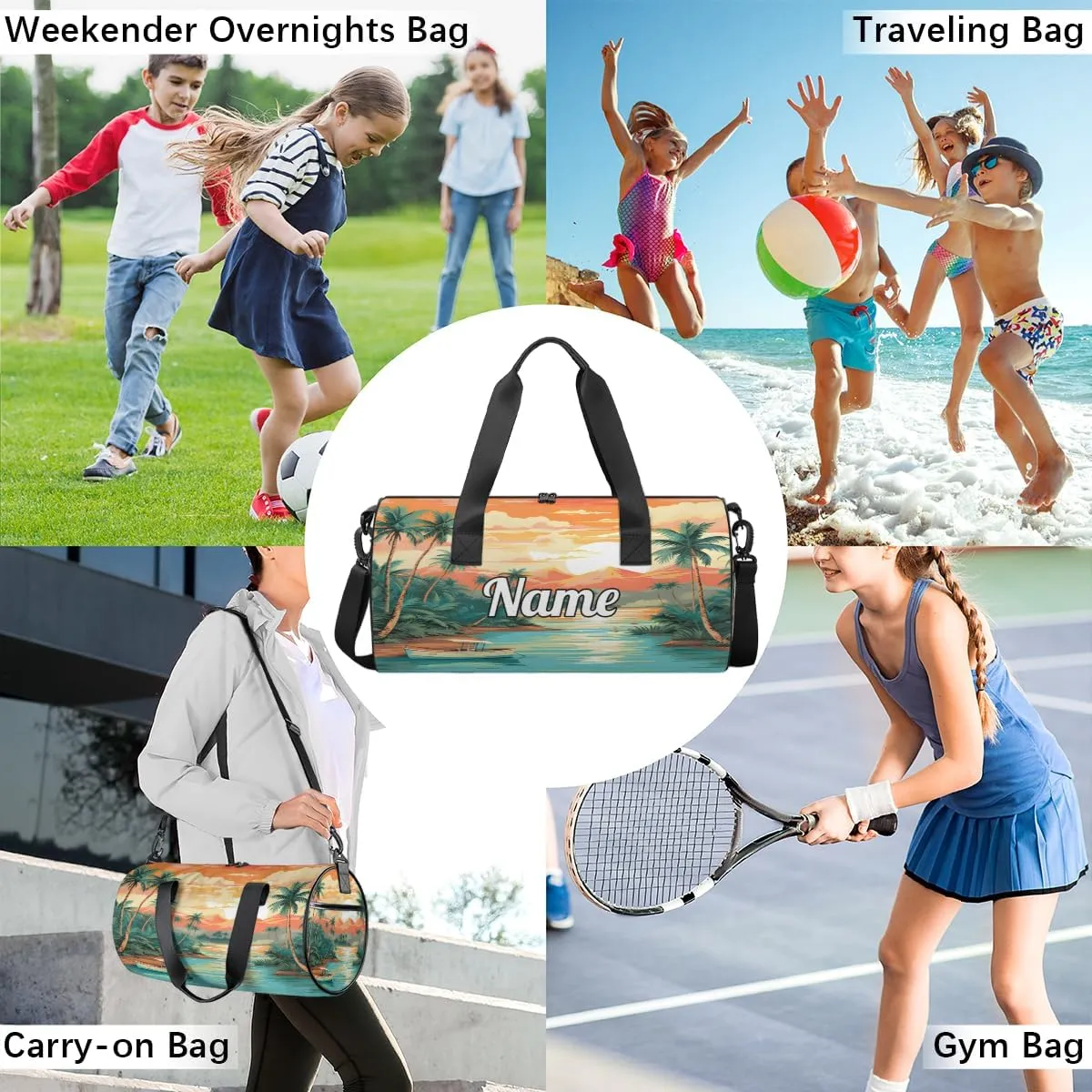 Personalized Sport Gym Bag Dance Duffle Ballet Bag Overnight Travel Sleepover Bags Swimming Hiking Camping, Beach Theme