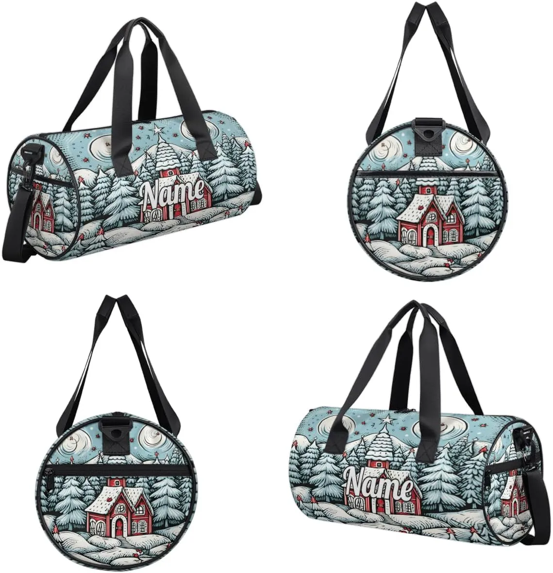 Personalized Sport Gym Bag Dance Duffle Ballet Bag Overnight Travel Sleepover Bags Swimming Hiking Camping, Christmas Village House