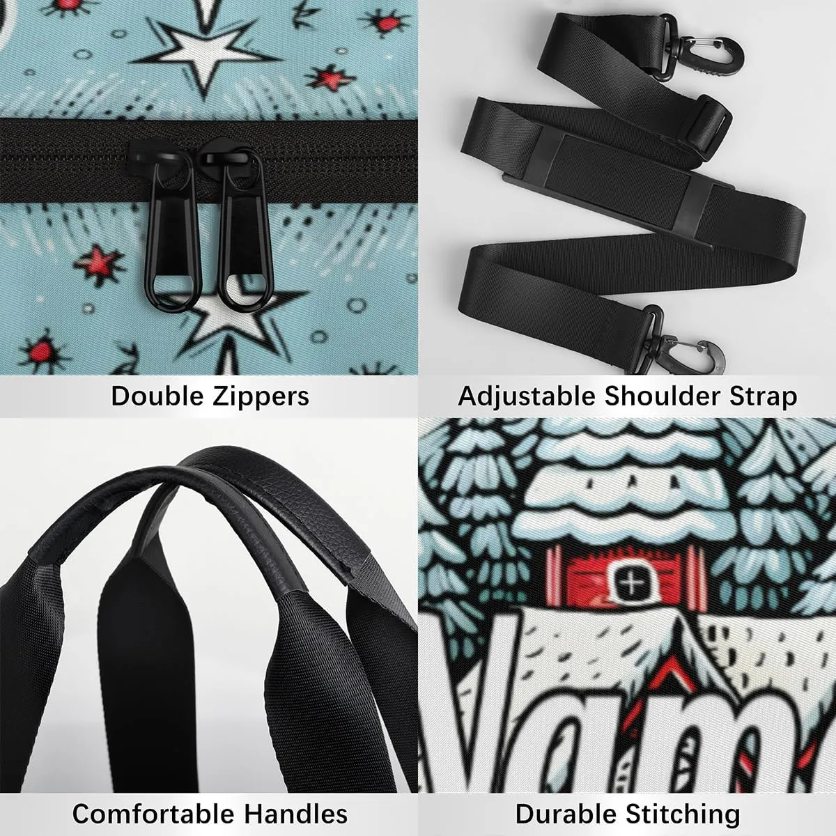 Personalized Sport Gym Bag Dance Duffle Ballet Bag Overnight Travel Sleepover Bags Swimming Hiking Camping, Christmas Village House