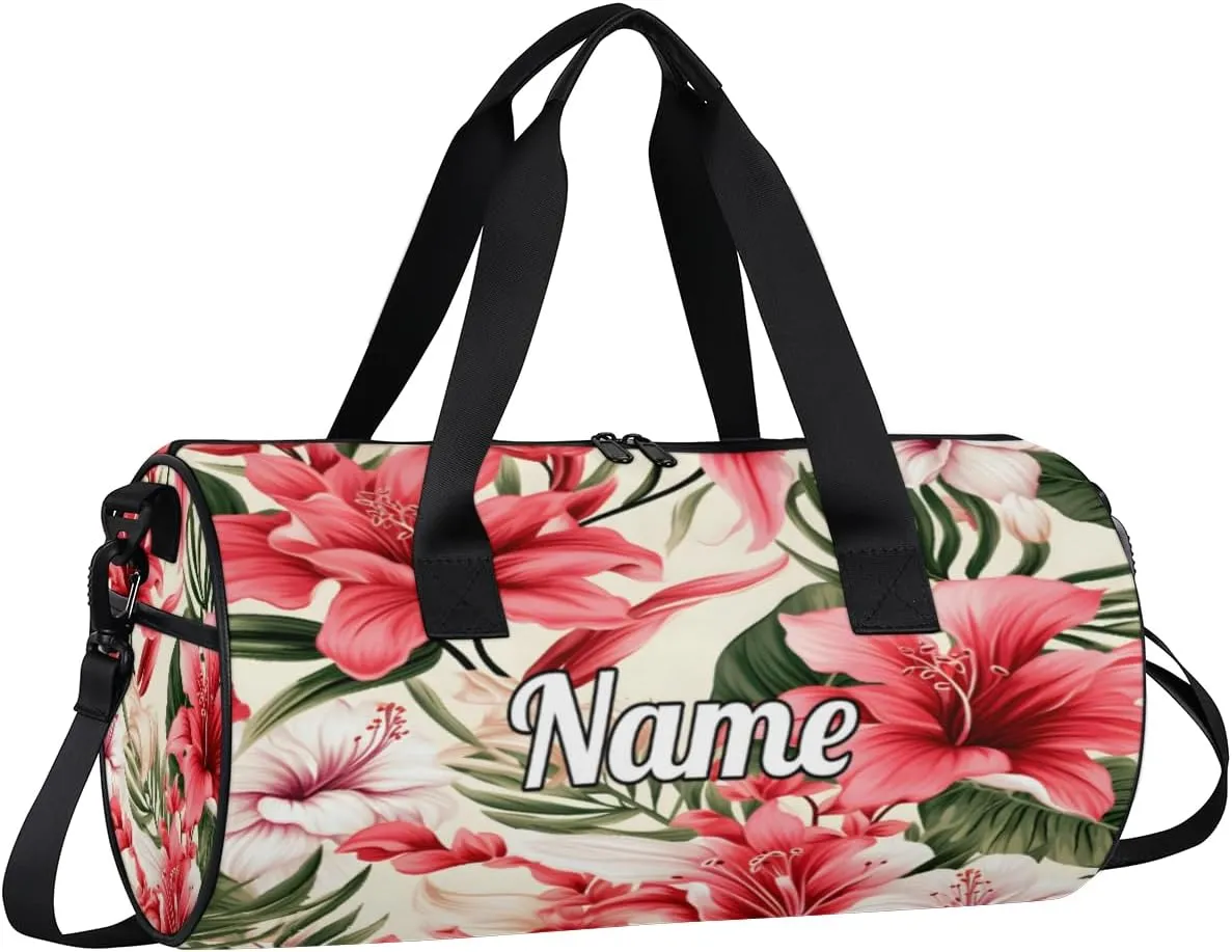 Personalized Sport Gym Bag Dance Duffle Ballet Bag Overnight Travel Sleepover Bags Swimming Hiking Camping, Coast Palm Leaf Flower