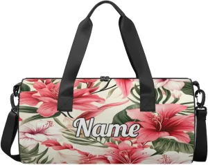 Personalized Sport Gym Bag Dance Duffle Ballet Bag Overnight Travel Sleepover Bags Swimming Hiking Camping, Coast Palm Leaf Flower
