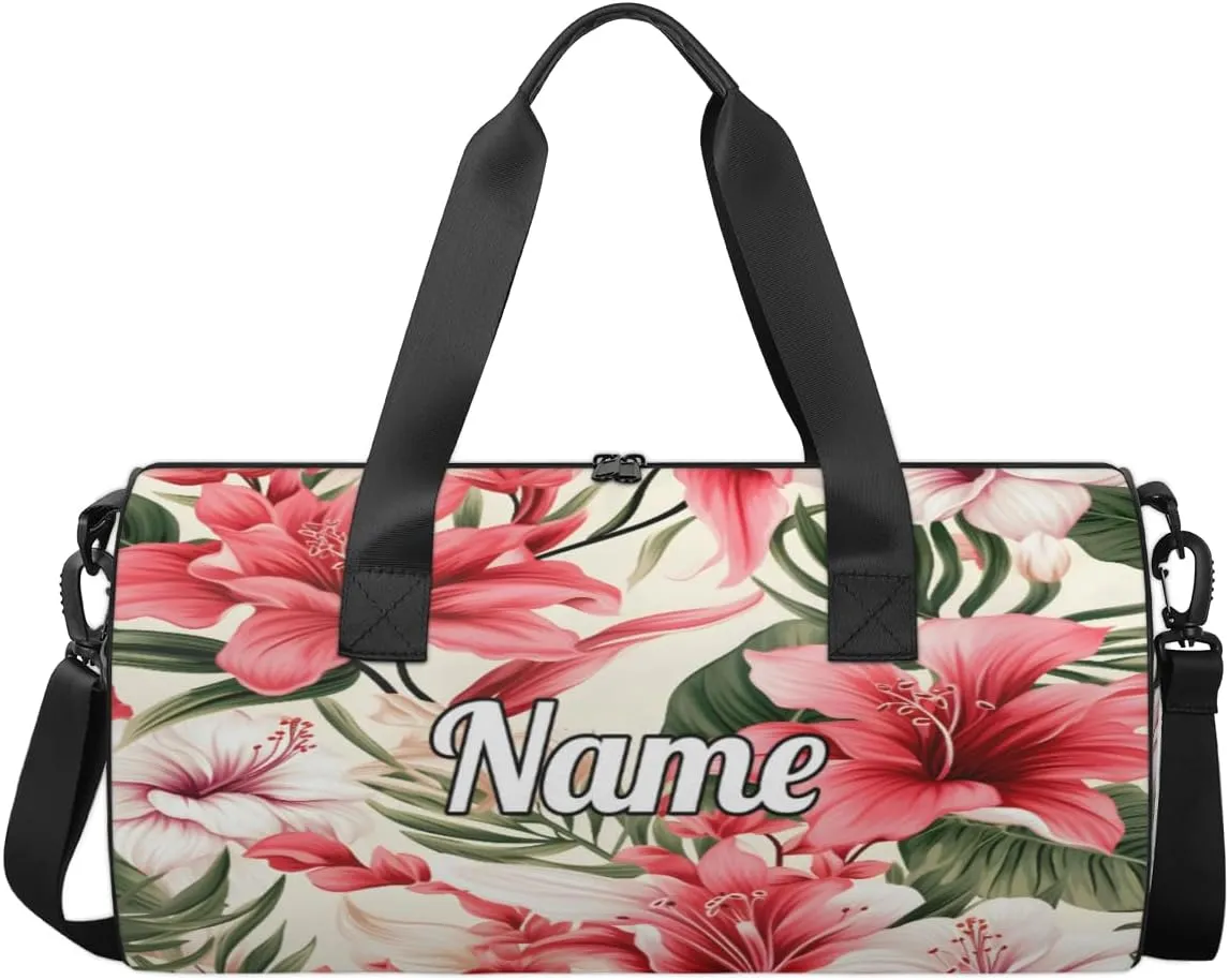 Personalized Sport Gym Bag Dance Duffle Ballet Bag Overnight Travel Sleepover Bags Swimming Hiking Camping, Coast Palm Leaf Flower