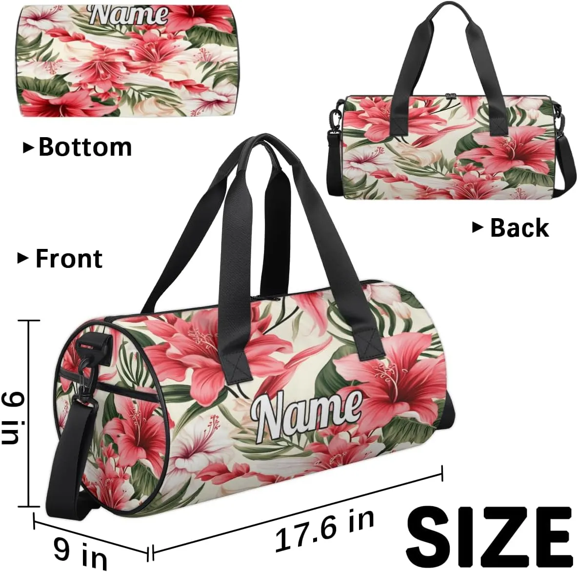 Personalized Sport Gym Bag Dance Duffle Ballet Bag Overnight Travel Sleepover Bags Swimming Hiking Camping, Coast Palm Leaf Flower