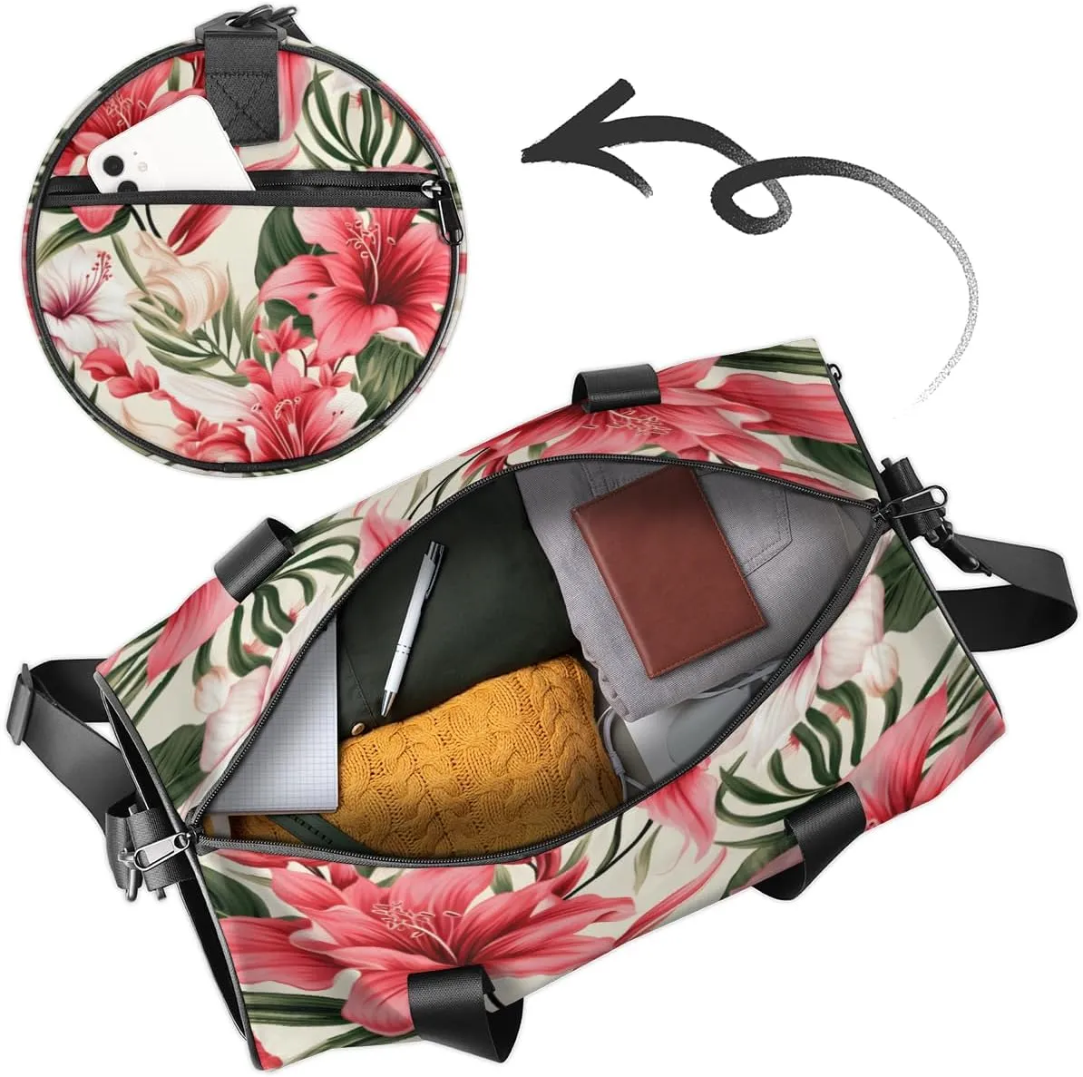Personalized Sport Gym Bag Dance Duffle Ballet Bag Overnight Travel Sleepover Bags Swimming Hiking Camping, Coast Palm Leaf Flower