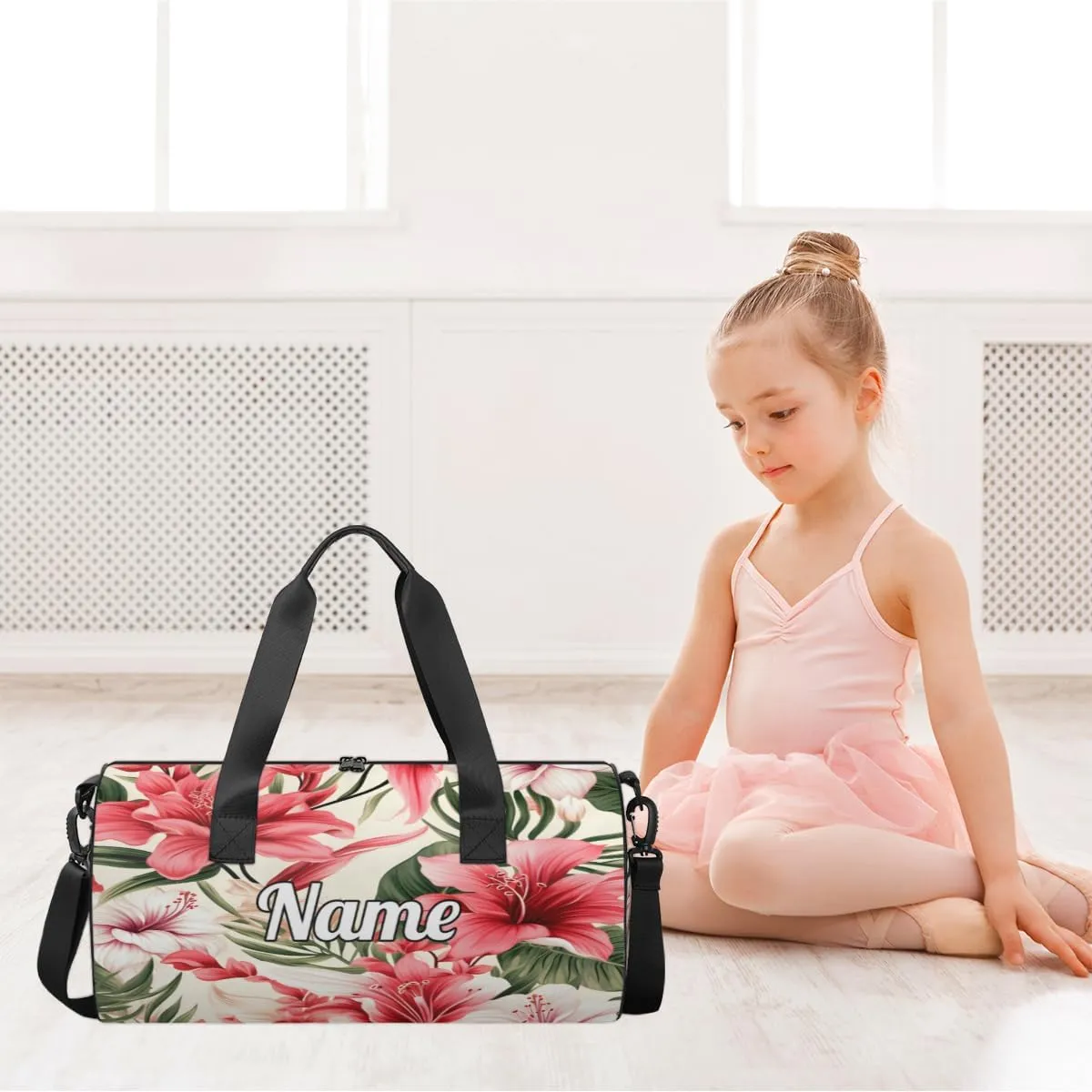 Personalized Sport Gym Bag Dance Duffle Ballet Bag Overnight Travel Sleepover Bags Swimming Hiking Camping, Coast Palm Leaf Flower