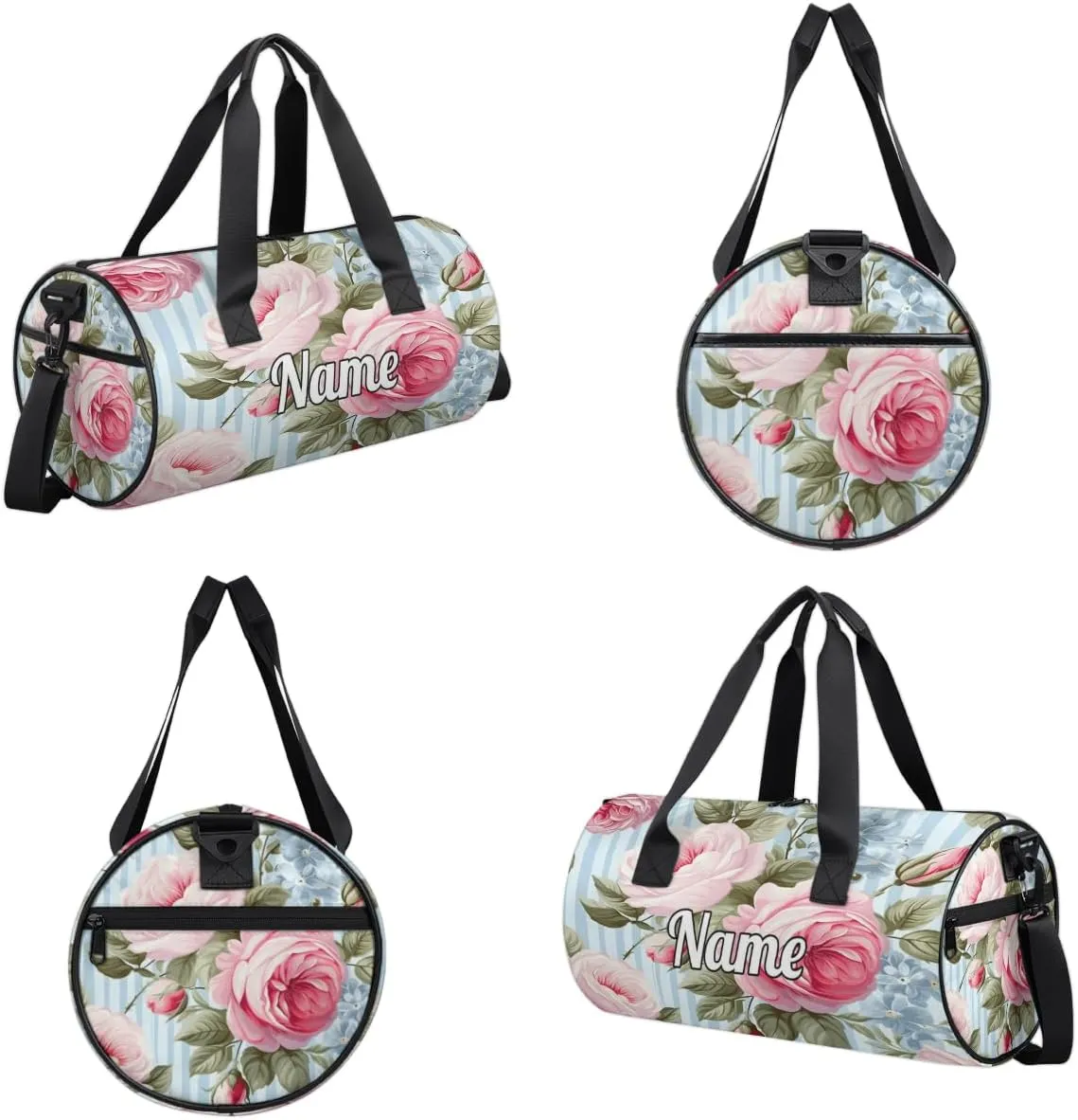 Personalized Sport Gym Bag Dance Duffle Ballet Bag Overnight Travel Sleepover Bags Swimming Hiking Camping, Pink Peony Rose
