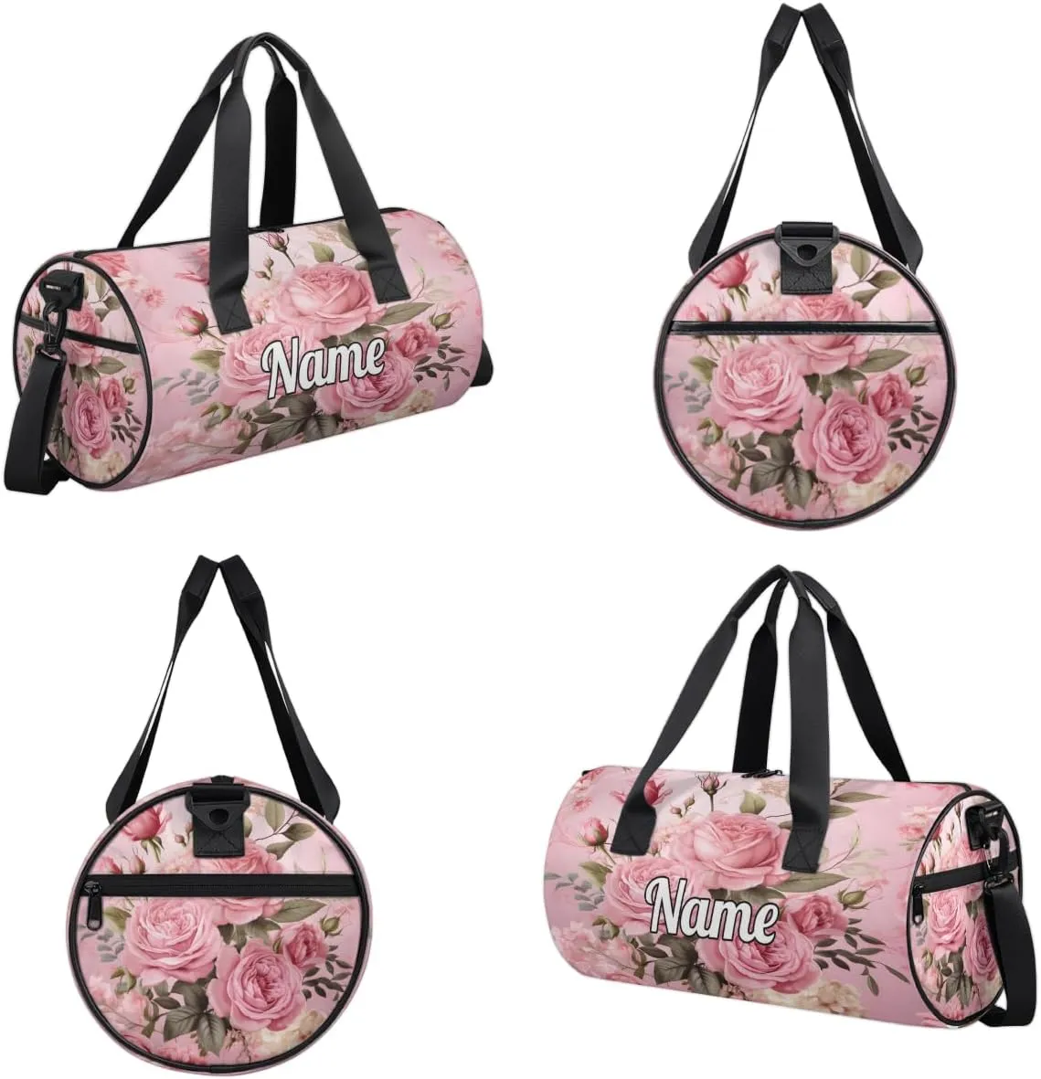 Personalized Sport Gym Bag Dance Duffle Ballet Bag Overnight Travel Sleepover Bags Swimming Hiking Camping, Pink Roses