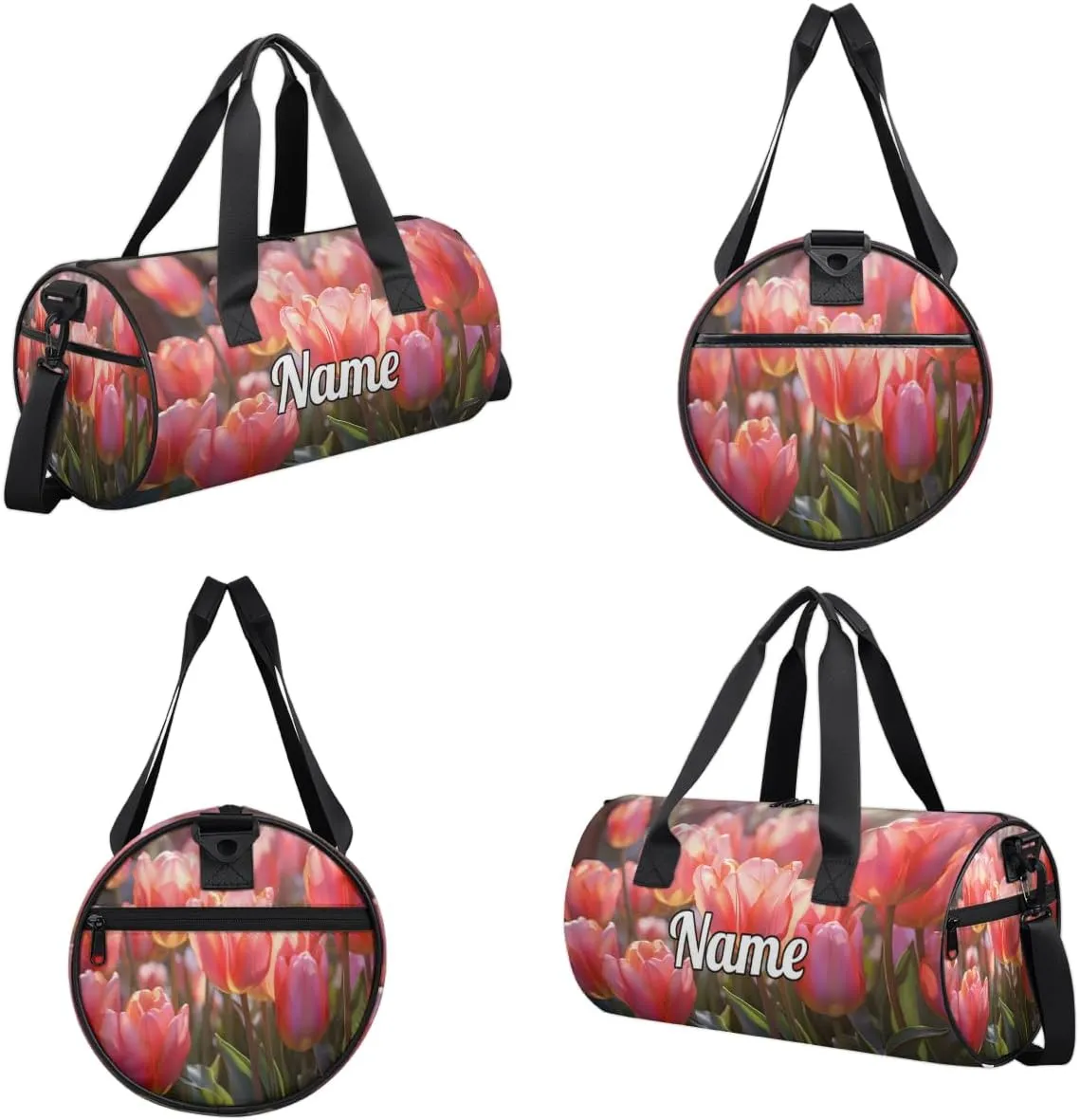 Personalized Sport Gym Bag Dance Duffle Ballet Bag Overnight Travel Sleepover Bags Swimming Hiking Camping, Pink Tulip
