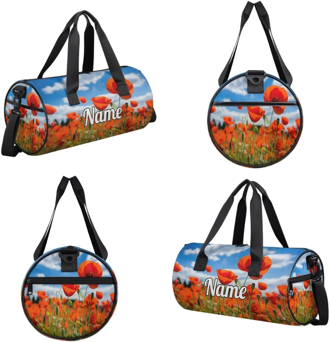 Personalized Sport Gym Bag Dance Duffle Ballet Bag Overnight Travel Sleepover Bags Swimming Hiking Camping, Red Flower Poppy Petal