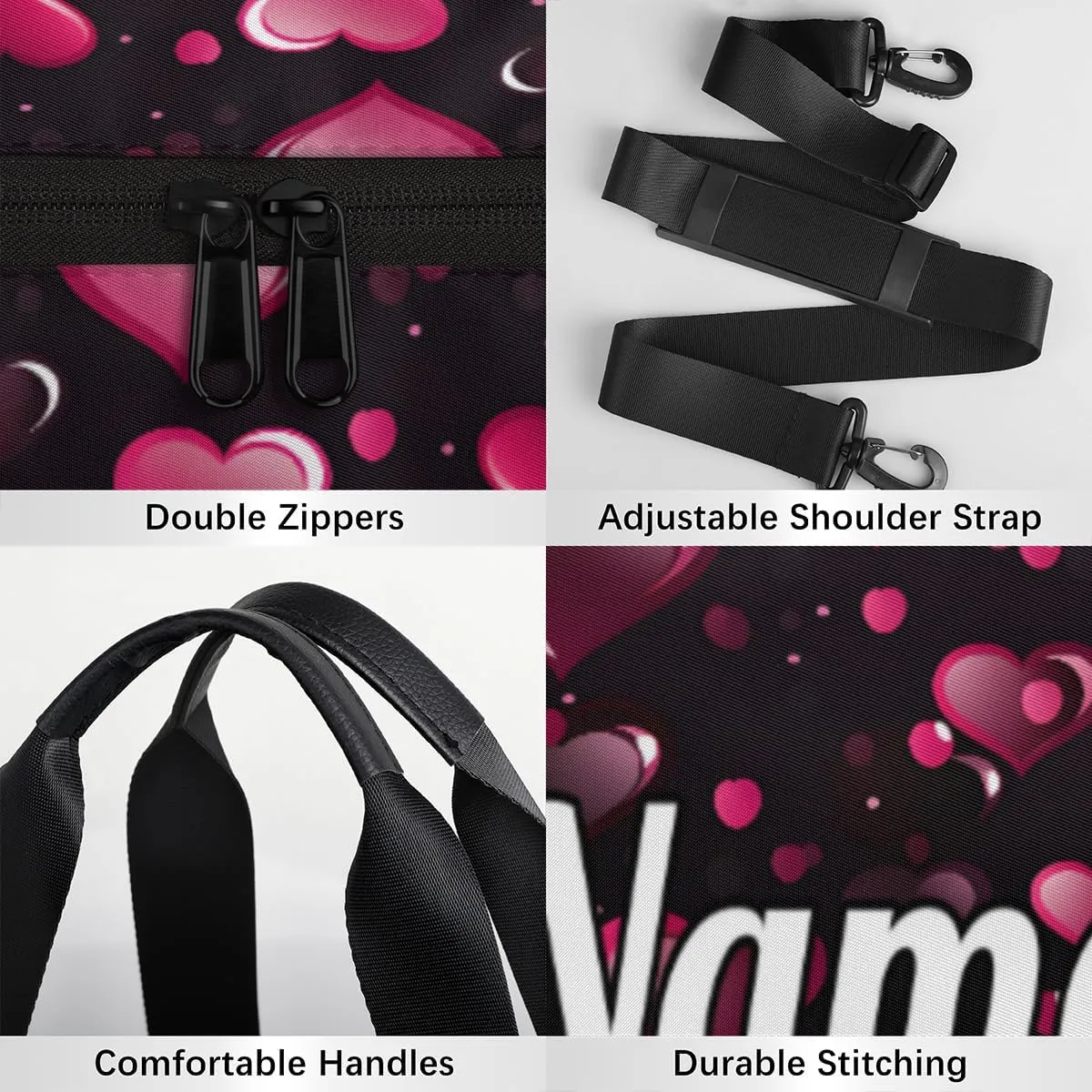 Personalized Sport Gym Bag Dance Duffle Ballet Bag Overnight Travel Sleepover Bags Swimming Hiking Camping, Red Heart Shape Valentines Day