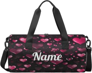 Personalized Sport Gym Bag Dance Duffle Ballet Bag Overnight Travel Sleepover Bags Swimming Hiking Camping, Red Heart Shape Valentines Day