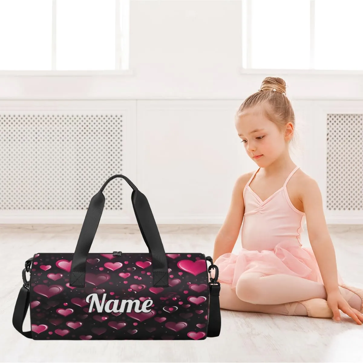 Personalized Sport Gym Bag Dance Duffle Ballet Bag Overnight Travel Sleepover Bags Swimming Hiking Camping, Red Heart Shape Valentines Day