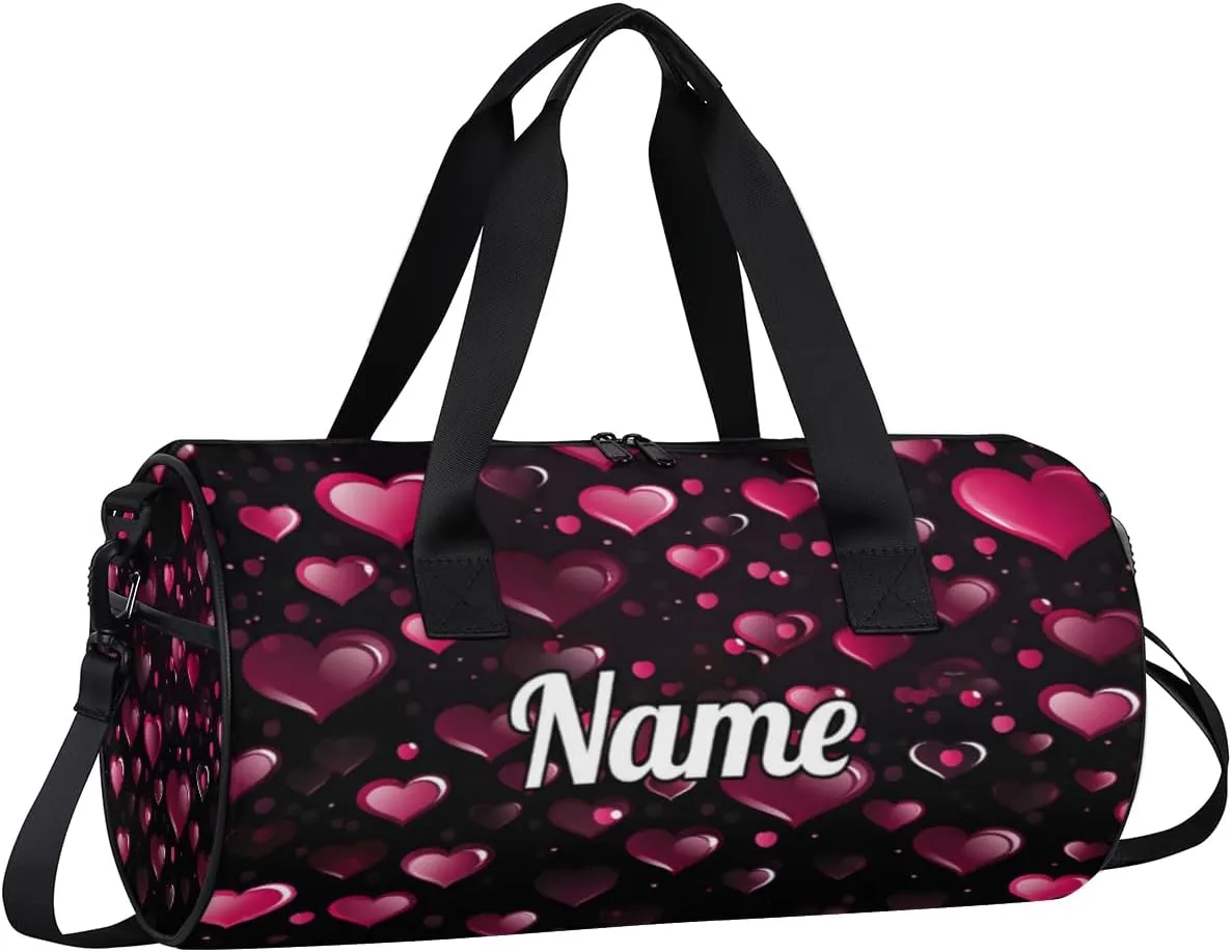 Personalized Sport Gym Bag Dance Duffle Ballet Bag Overnight Travel Sleepover Bags Swimming Hiking Camping, Red Heart Shape Valentines Day
