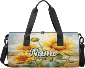Personalized Sport Gym Bag Dance Duffle Ballet Bag Overnight Travel Sleepover Bags Swimming Hiking Camping, Sunflower Spring Floral