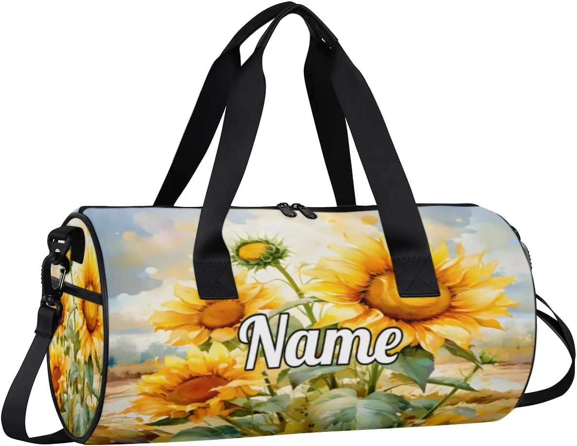 Personalized Sport Gym Bag Dance Duffle Ballet Bag Overnight Travel Sleepover Bags Swimming Hiking Camping, Sunflower Spring Floral