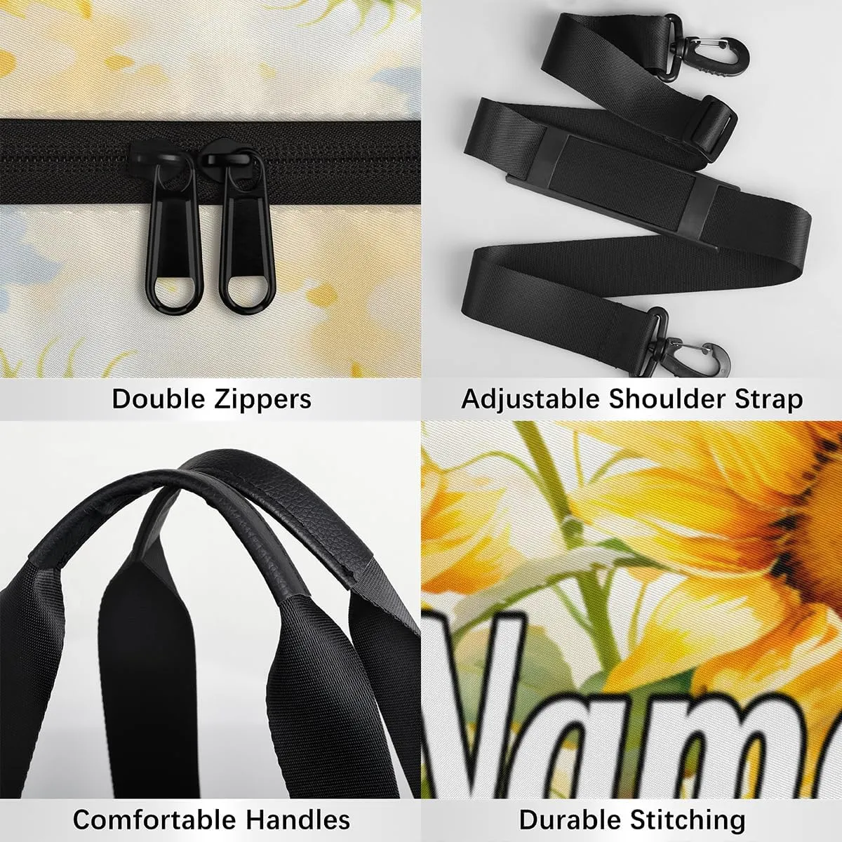 Personalized Sport Gym Bag Dance Duffle Ballet Bag Overnight Travel Sleepover Bags Swimming Hiking Camping, Sunflower Spring Floral