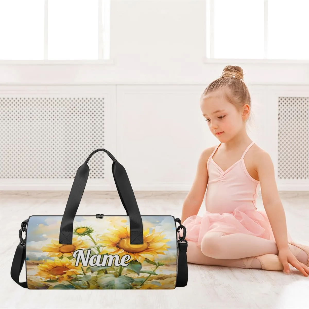 Personalized Sport Gym Bag Dance Duffle Ballet Bag Overnight Travel Sleepover Bags Swimming Hiking Camping, Sunflower Spring Floral