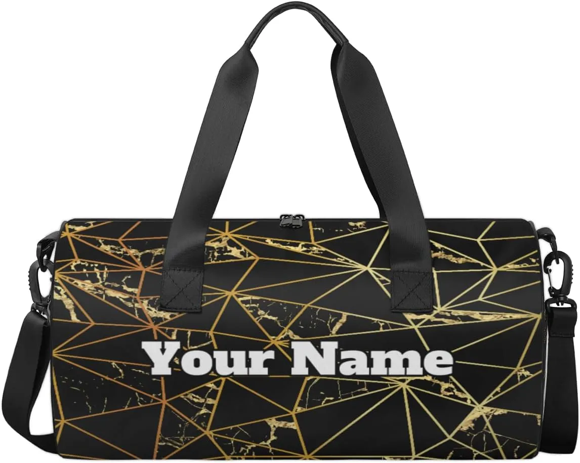 Personalized Triangle Sport Gym Bag, Custom Name Duffel Bags for Men, Waterproof Custom Sport Duffel Bag, Gymnastics Dance, Marble Texture