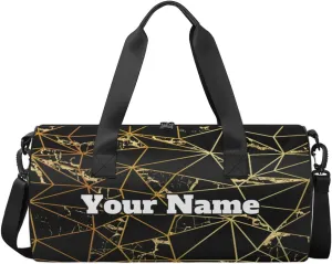 Personalized Triangle Sport Gym Bag, Custom Name Duffel Bags for Men, Waterproof Custom Sport Duffel Bag, Gymnastics Dance, Marble Texture