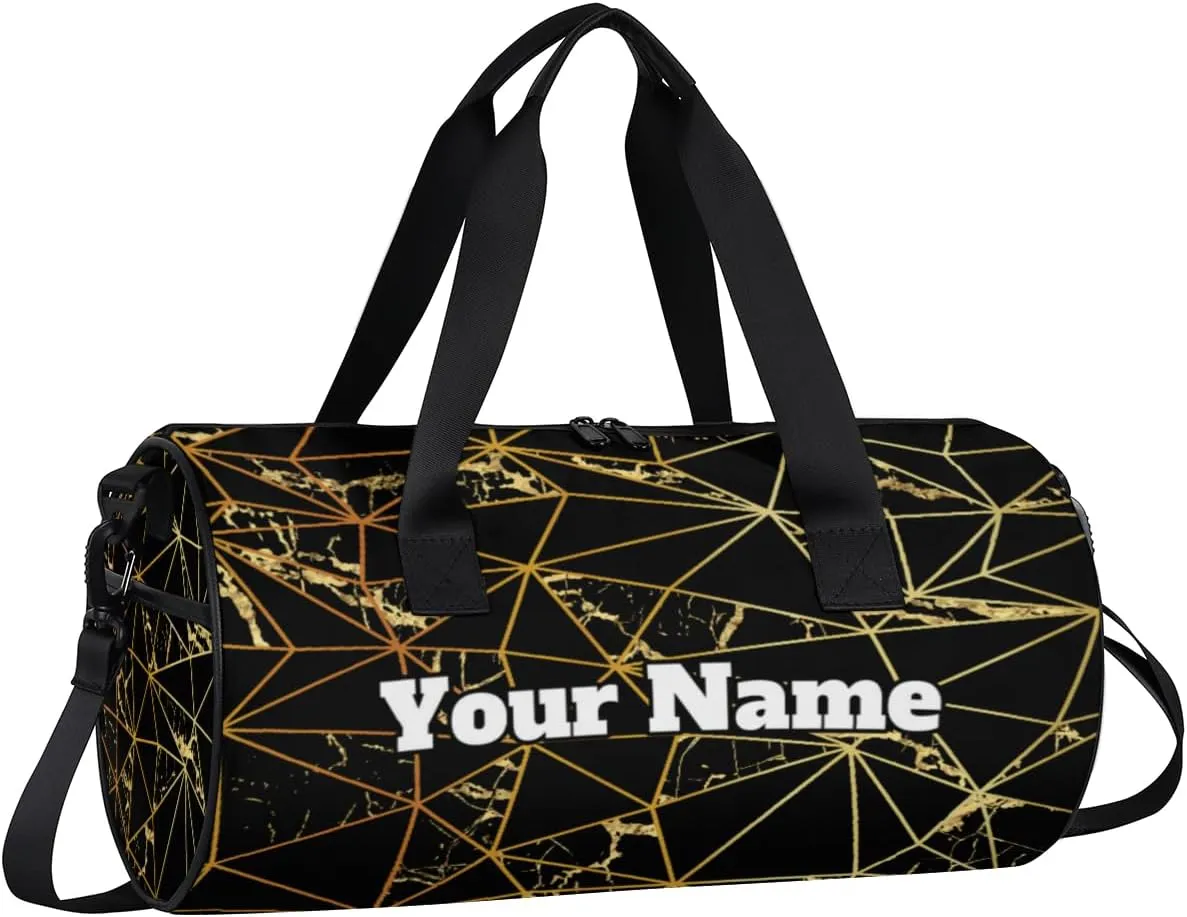 Personalized Triangle Sport Gym Bag, Custom Name Duffel Bags for Men, Waterproof Custom Sport Duffel Bag, Gymnastics Dance, Marble Texture