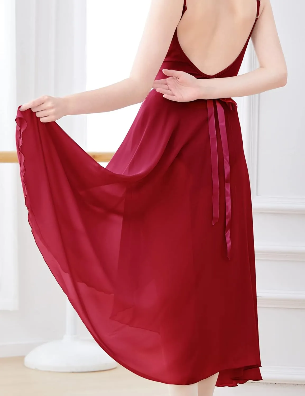 Phoeswan Dance Skirts for Women, Long Chiffon Ballet Skirt, Women's Dance Wrap Skirt with Tie
