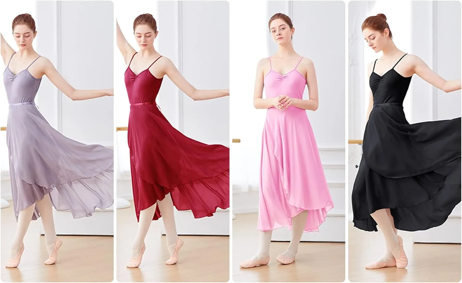 Phoeswan Dance Skirts for Women, Long Chiffon Ballet Skirt, Women's Dance Wrap Skirt with Tie