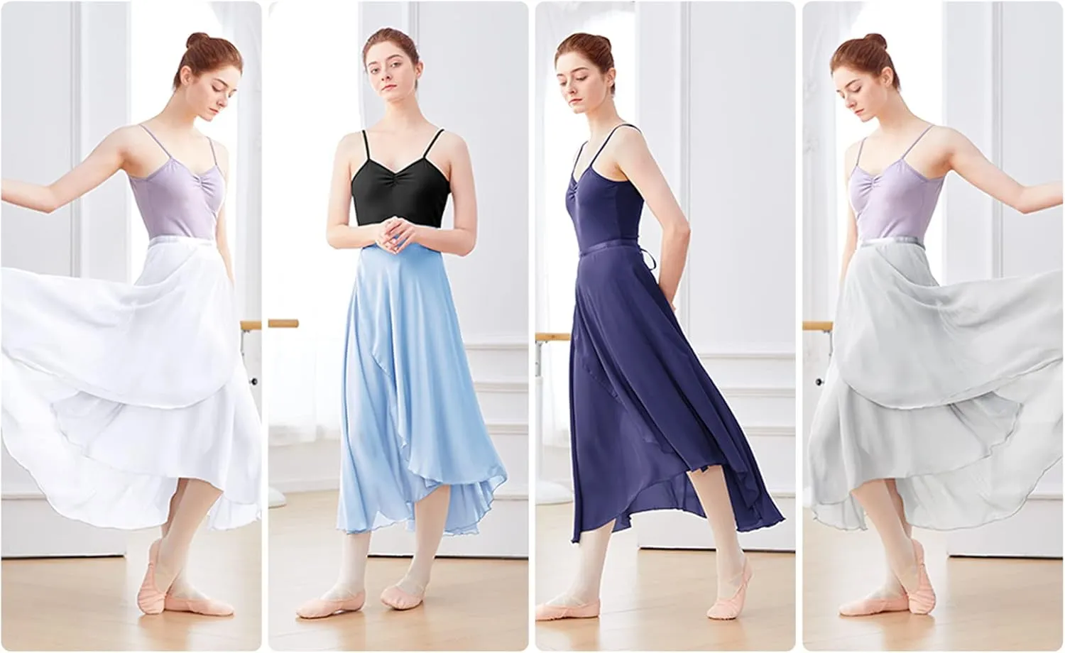 Phoeswan Dance Skirts for Women, Long Chiffon Ballet Skirt, Women's Dance Wrap Skirt with Tie