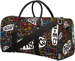 Physics Math Travel Duffel Bag, Foldable Sport Gym Tote Bag, Waterproof Weekender Overnight Bag with Shoulder Strap, Carry On Luggage Handbag for Men and Women