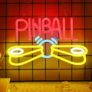 Pinball Neon Sign, Arcade Neon Sign, Game Room Wall Decorative Sign, Suitable for Pinball Store Sign Man Cave Bar Salon - Includes 5V USB Power and Hanging Chain Hooks