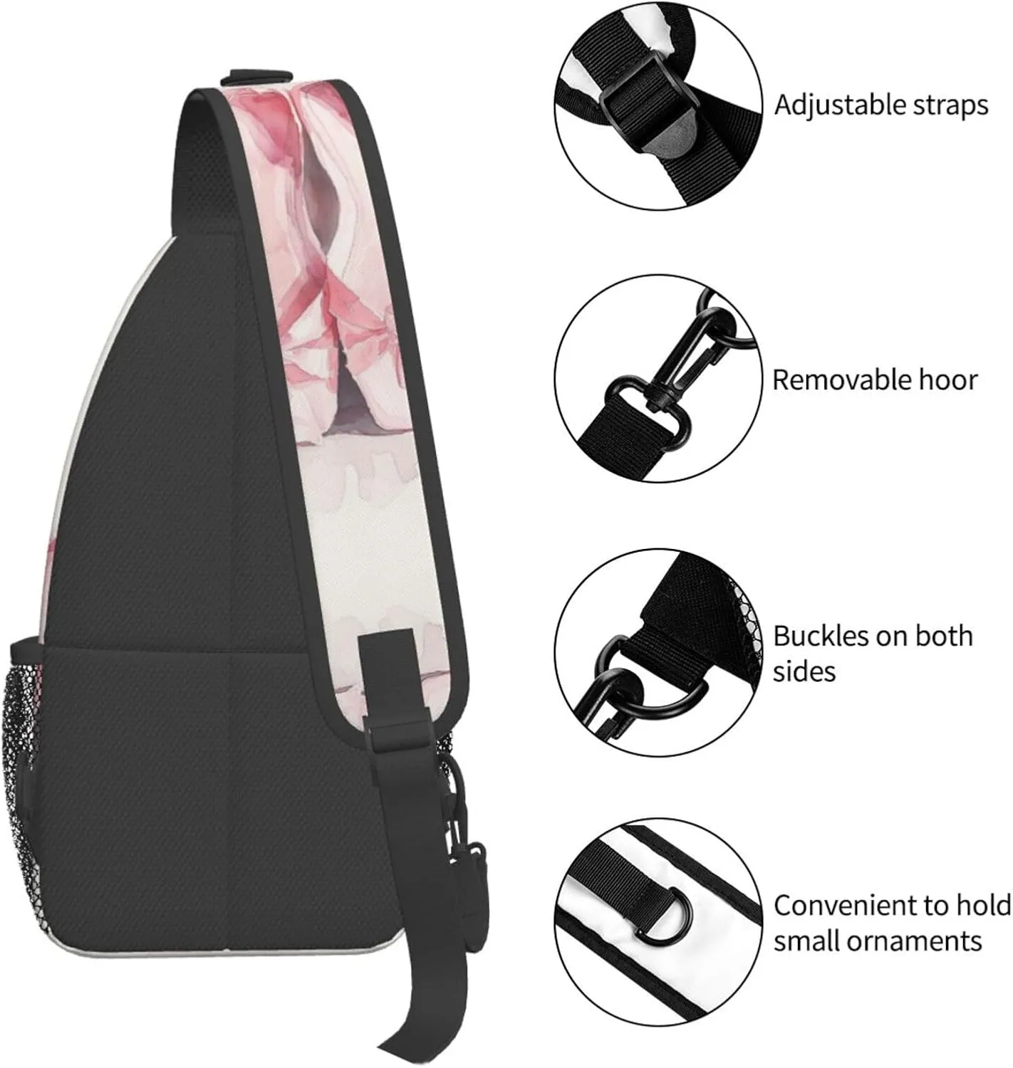 Pink Ballet Slippers Sling Bag For Men Crossbody Backpack,Women Shoulder Bag For Travel Sport