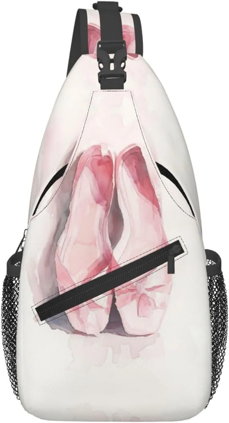 Pink Ballet Slippers Sling Bag For Men Crossbody Backpack,Women Shoulder Bag For Travel Sport