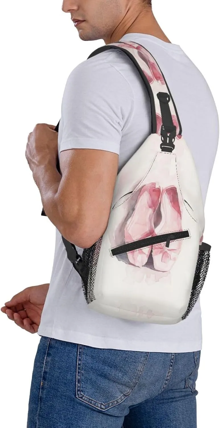 Pink Ballet Slippers Sling Bag For Men Crossbody Backpack,Women Shoulder Bag For Travel Sport