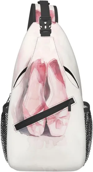 Pink Ballet Slippers Sling Bag For Men Crossbody Backpack,Women Shoulder Bag For Travel Sport