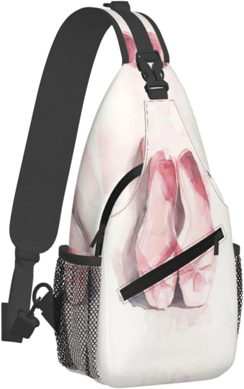 Pink Ballet Slippers Sling Bag For Men Crossbody Backpack,Women Shoulder Bag For Travel Sport