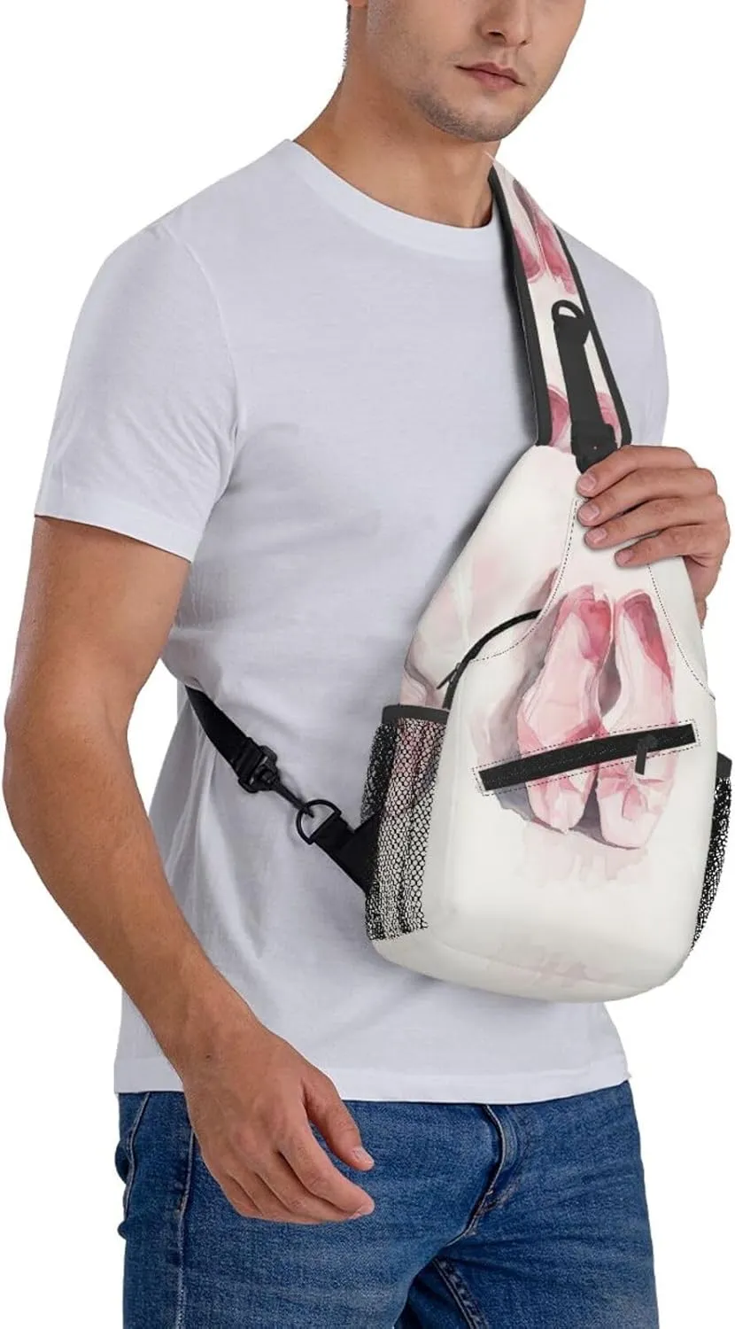 Pink Ballet Slippers Sling Bag For Men Crossbody Backpack,Women Shoulder Bag For Travel Sport